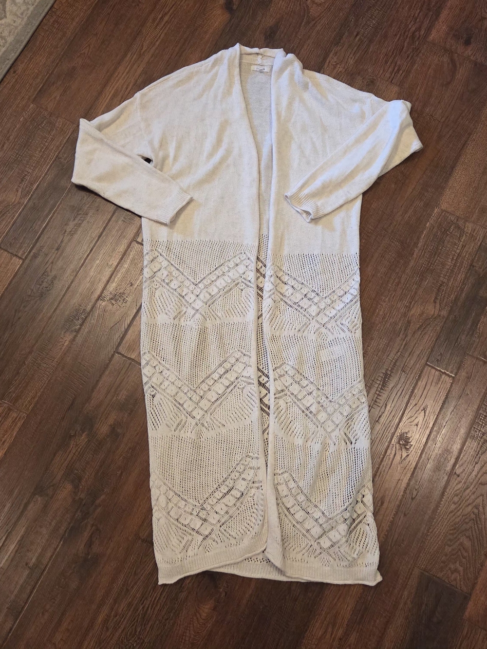 Maurices Crochet Ivory Maxi Open Front Cardigan Women's M EUC
